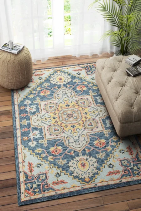 Knots BLUE MULTICOLOR TRADITIONAL HAND TUFTED CARPET BLUE MULTICOLOR TRADITIONAL HAND TUFTED CARPET - Size (6x4)