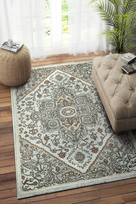 GREY MULTICOLOR TRADITIONAL HAND TUFTED CARPET - Size (6x4)