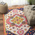 PINK MULTICOLOR TRADITIONAL HAND TUFTED CARPET - Size (6x4)